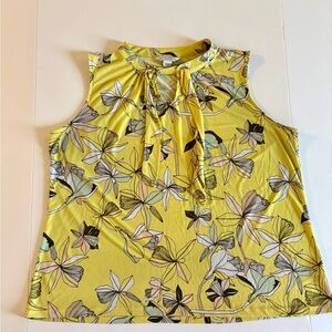Liz Claiborne Yellow Floral Tie-Neck Sleeveless Top